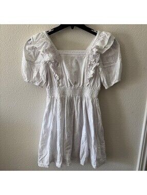 Habitual Girls 16 White Cotton Milkmaid Ruffle Smocked Dress Puff Sleeve Cottage